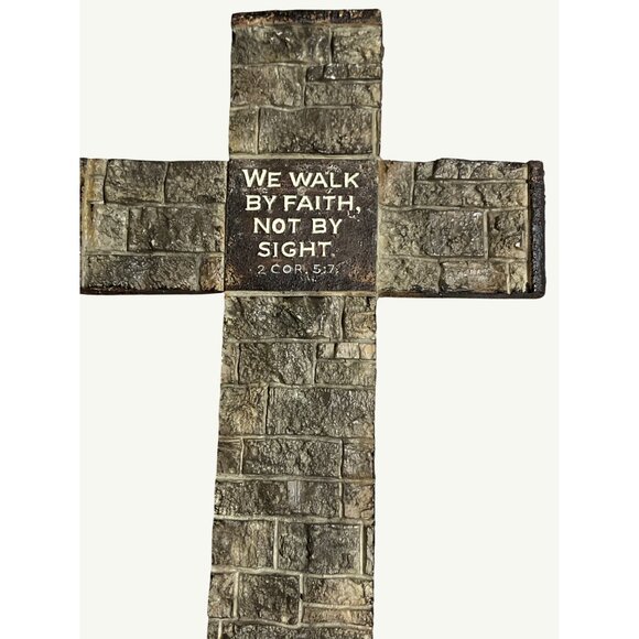 Decorative Stone-Look Cross Wall Hanging "We Walk By Faith Not By Sight" 2 Cor. - Picture 3 of 9